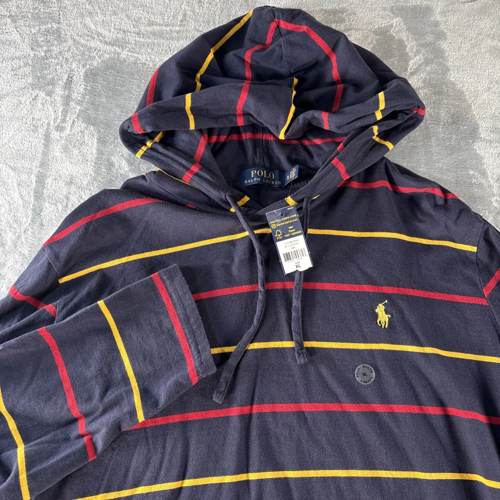 s-l1600 Polo Ralph Lauren Jersey Hoodie Shirt Mens XL Striped Preppy Lightweight - Image 1