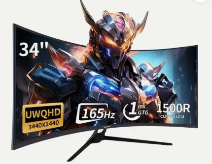 Gawfolk 34 Inch Curved Gaming Monitor Ultrawide 1500R PC Screen 165Hz FreeSync