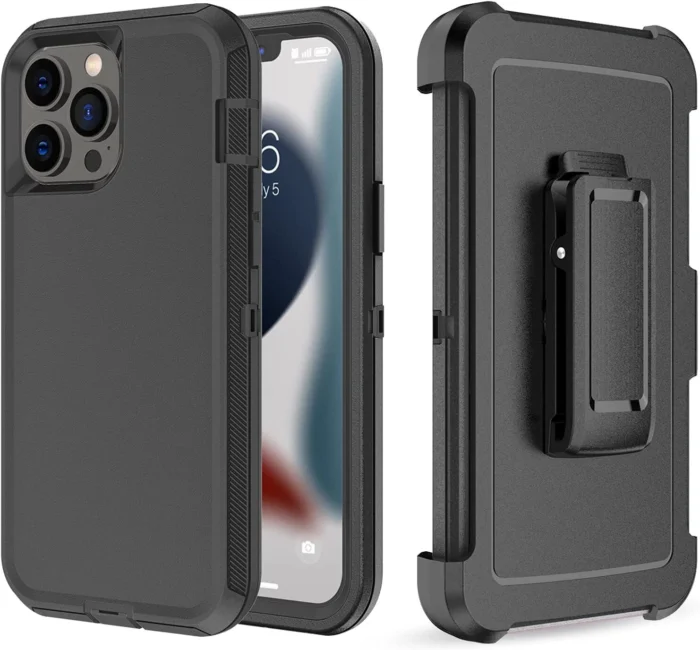 For iPhone 14 Plus 14 Pro Max Shockproof Defender Black Hard Case W/Clip Screen