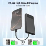 Power Bank 20000mAh with Built in 3 Cable, 22.5W Fast Charging Portable Black - Image 6