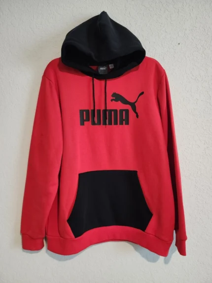 PUMA Men’s Hoodie Sweatshirt Size L | Red & Black Logo Pullover | Kangaroo...