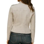 Women's Beige Genuine Leather Biker Jacket – Slim Fit Moto Style Outerwear Coat - Image 4