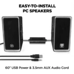 GOgroove SonaVERSE O2i Speakers for PC with AUX Input (Black with LEDs) - Image 6
