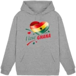 I Love Ghana Hoodie Hooded Top Heather Grey Unisex Flag Heart Pullover Size XL- - Image 2