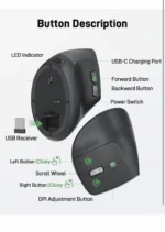 Acer Ergonomic Mouse Wireless, Adjustable DPI Vertical Mouse 1000/1200/1600 - Image 3