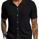 Men’s Textured Knit Polo Shirt Button-Up Summer Short Sleeve Slim Fit Casual