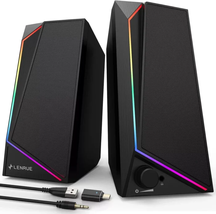 LENRUE Computer Speakers, USB/USB-C Powered PC Speakers with Loud Stereo Sound