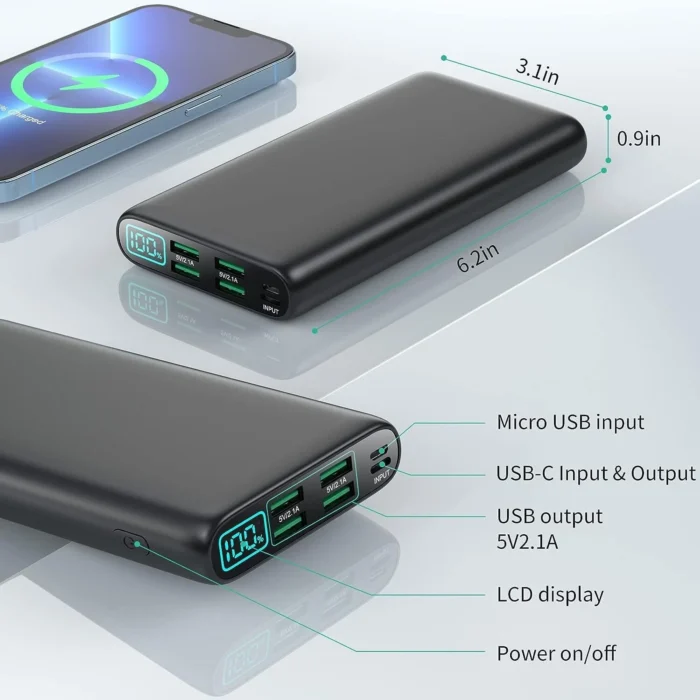 Power Bank 38800mAh USB C Charger 5 Output Battery iPhone Huawei Galaxy F377-
