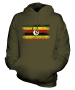 UGANDA DISTRESSED FLAG UNISEX HOODIE TOP UGANDAN FOOTBALL JERSEY GIFT