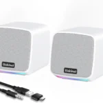 USB Computer Speakers 2.0 Stereo 6W HiFi Sound 3.5mm AUX Volume LED Lighting